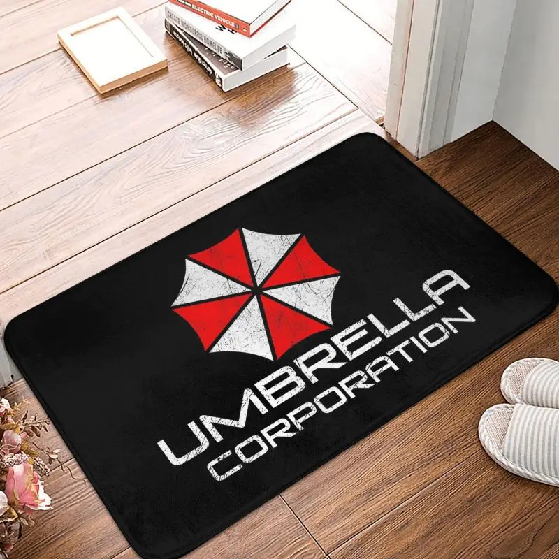Umbrella Corporation Print Welcome Door Mat Non Slip Indoor Front Entrance Floor Mat Soft Flannel Rug for Bathroom Kitchen Porch