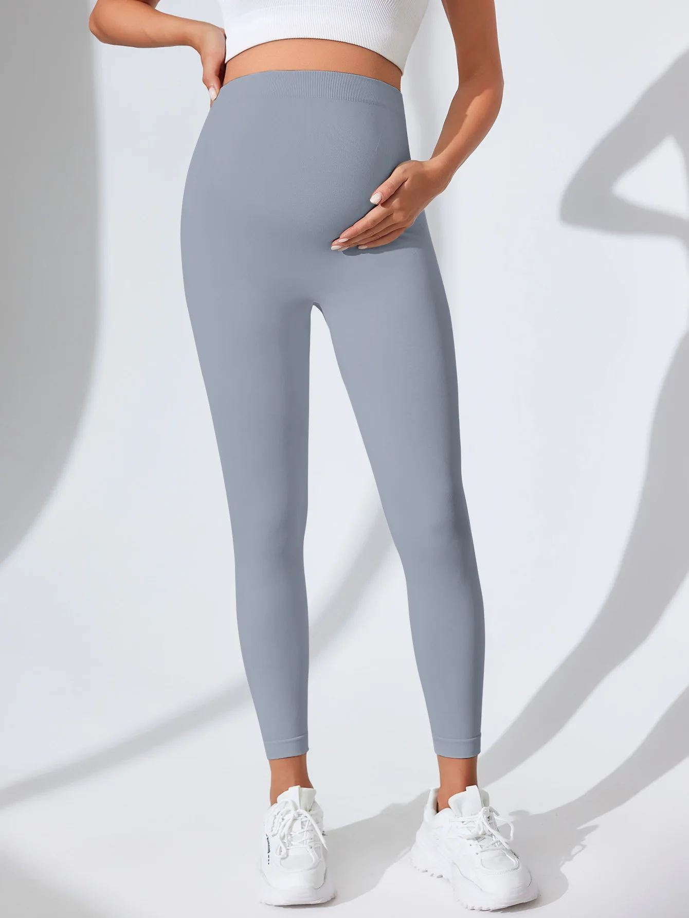 Neue Nahtlose Gestrickte Yoga Hosen Hohe Taille Schwangerschaft Leggings Mutterschaft Kleidung für Schwangere Frauen Bauch Unterstützung Körper Lange Hosen – Detail 34