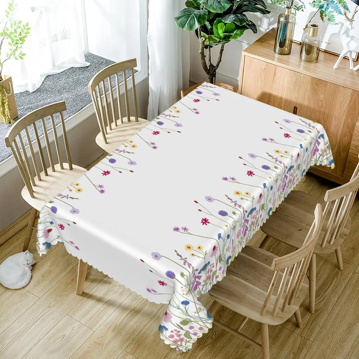 Watercolor Wildflower Rectangle Tablecloth Wedding Party Decor Spring Summer Floral Table Cover Holiday Kitchen Table Home Decor