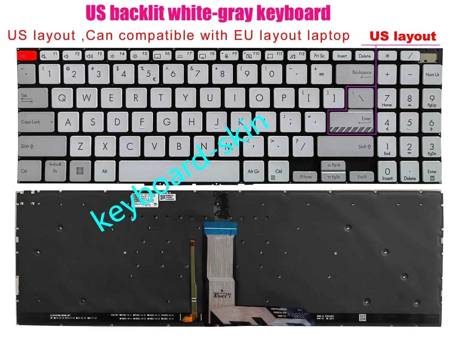 New US white-gray backlit Keyboard for ASUS Vivobook M3500 M3500QC M7600 M7600QE M7600R M6500 M6500R K6500 K3500 K6500Z X3500P
