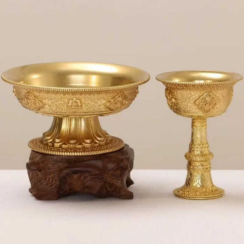 Buddhism Guardian Plate,Engraving Eight Auspicious Tibetan Brass Manza Plate,2 Layer Altars Holy Water Cup,Buddhist Items