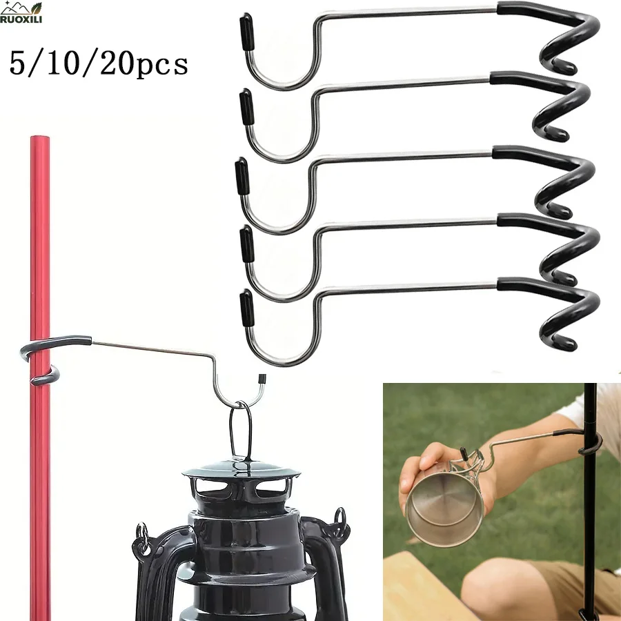 

5/10/20pcs Tent Light Camping Hanger S Shape Stainless Steel Non-Slip Lamp Hanger for Camping Lanterns, Outdoor Gear Organizer