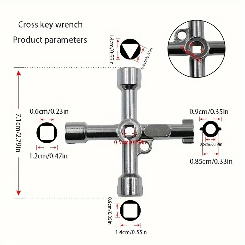 Industrial Multi-Function Cross Wrench, Zinc Alloy Triangle & Hex Key for Elevators, Control Panels & Valves