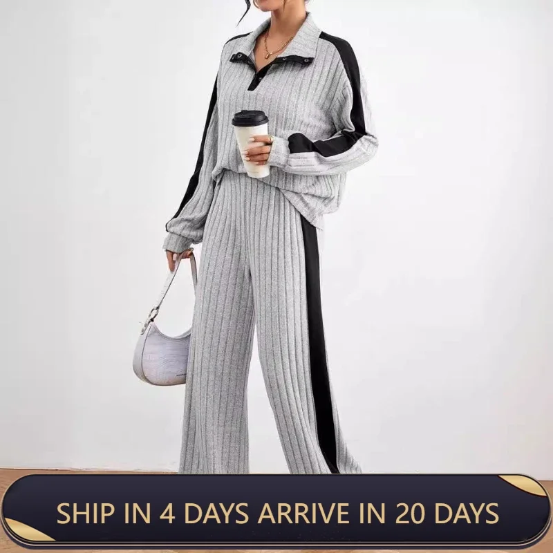 2024 New Arrival European Style Casual Suit Women's Broad Leg Pants Two Piece Set With High End Design Sense Hoodie