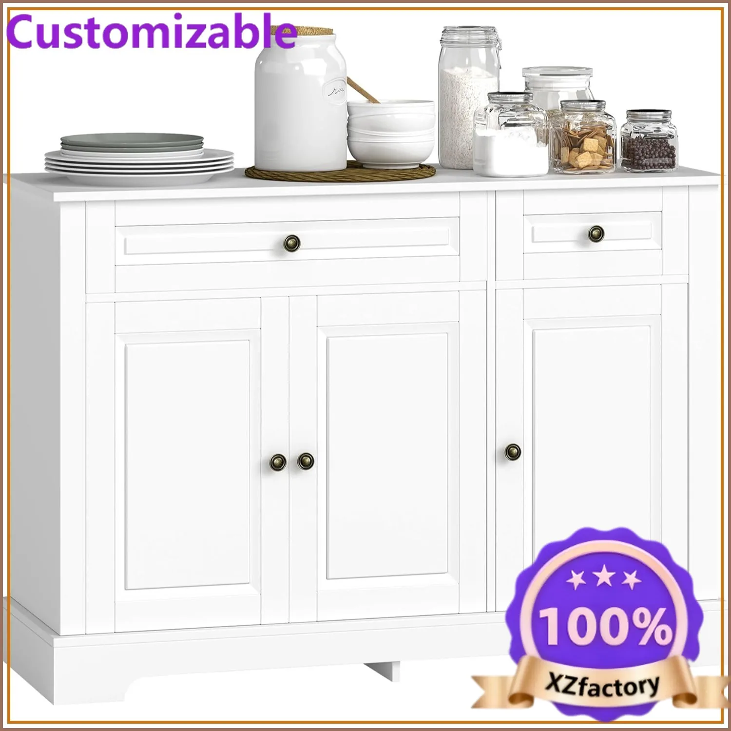 Factory Direct 2026 Buffet Cabinet, Sideboard with Storage Drawers, Adjustable Shelves, White, for Kitchen, Entryway