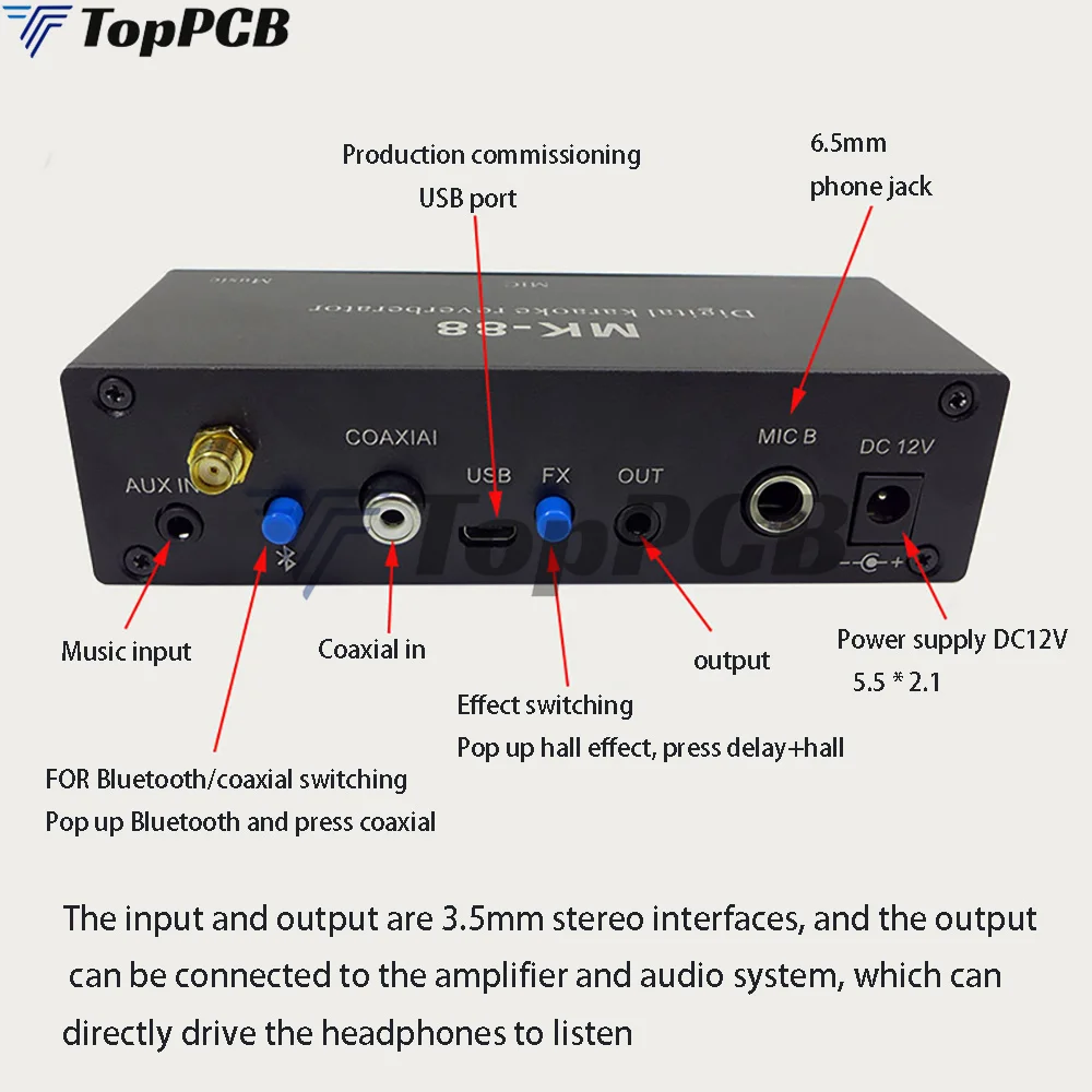 MK-88 Digital Karaoke Reverberator Microphone Mixer Bluetooth Coaxial Decoder Volume Treble Bass Control for TV Phone Speaker