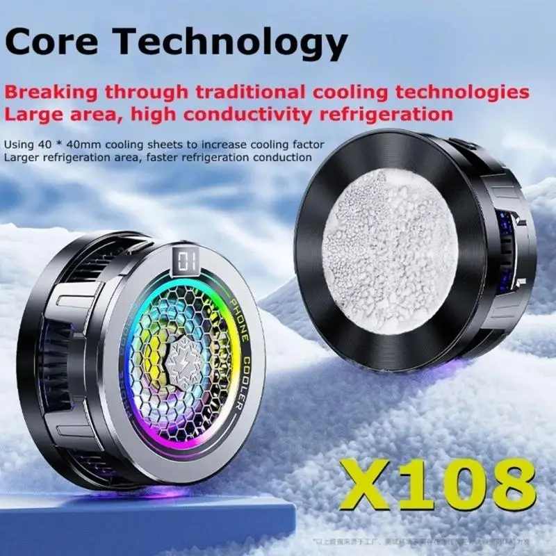 

E56B Cooling Fan Low Noise Heatsink for Phone 3 Gear Adjustable Cooling Fan with Light & Temperature Display