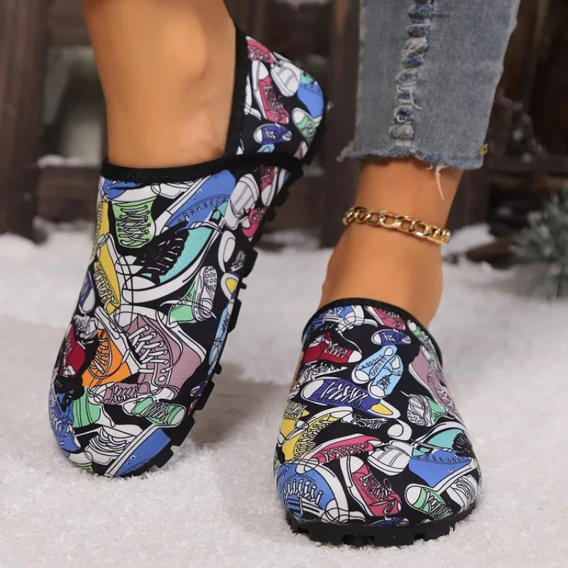 

Women's Artificial Velboa Slip-on Low-Top Shoes Deep Mouth round Toe Flat Heel Rubber under 1cm Comfortable Flat Shoes