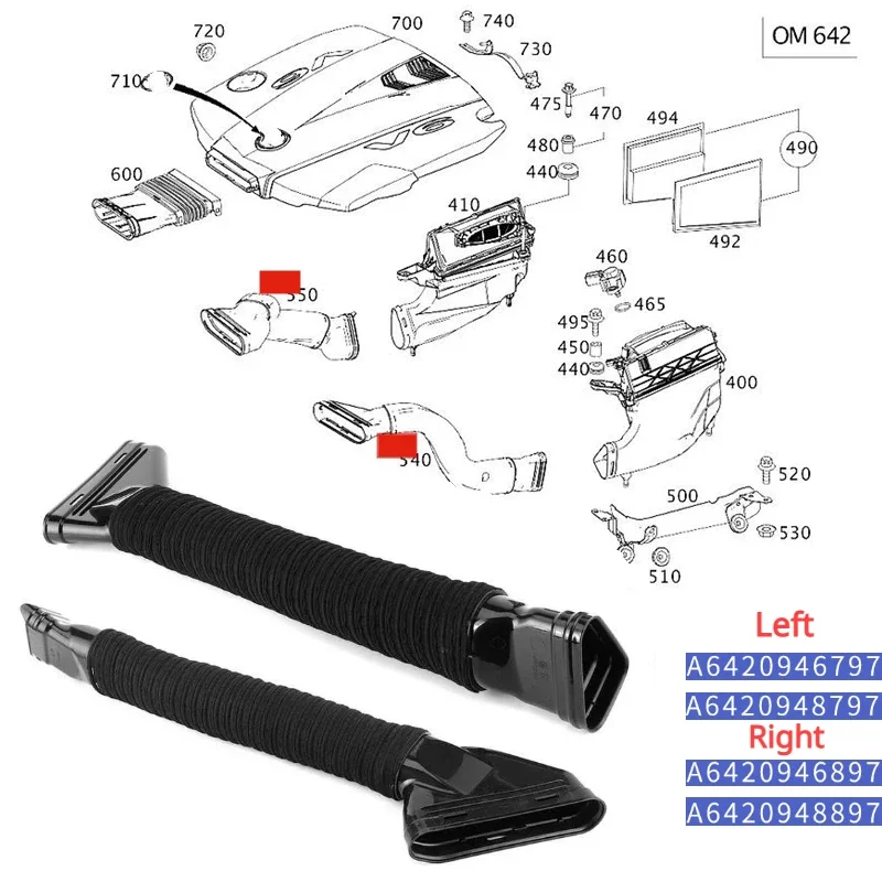 

Car Air Cleaner Intake Duct Hose OE 6420948797 6420946897 6420948897 6420946797 For Mercedes Benz ML350 GLS350 GL350 GL500 ML300