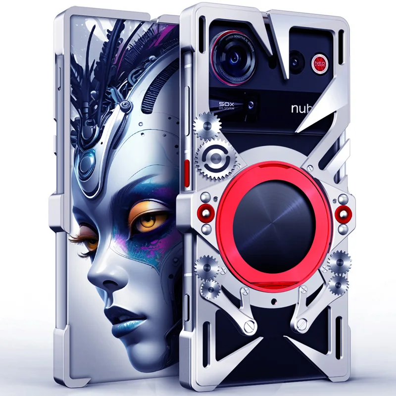 

Alienesque angular Luxury Metal Phone Case For ZTE Nubia Z60 Z70 Z80 Ultra Cover Aluminum Alloy Stand Capa Cooling Funda Hollow