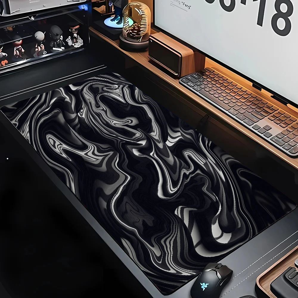 Black Fluid Texture Mouse Pad Large Size Computer Office Game Mat Rubber Anti-slip Gaming Accessories Keyboard Long Desktop Pads