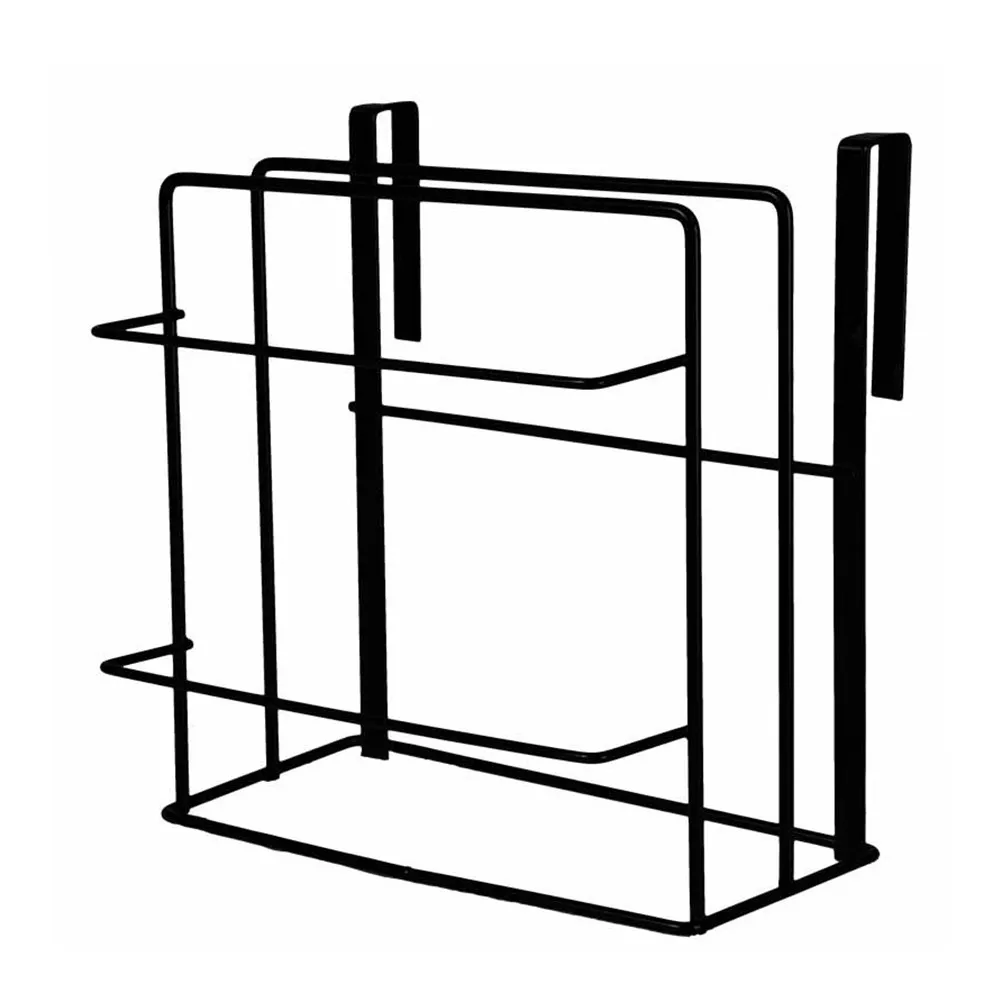 Double-Deck Iron Wall Hanging Cutting Board Rack Black Chopping Board Holder Towel Storage Kitchen Organizer Rack