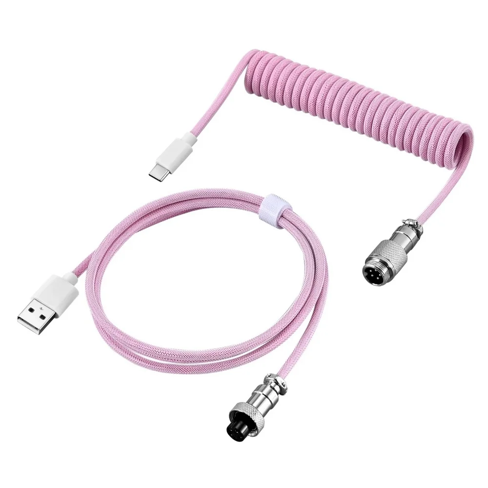 Teclado mecânico portátil, cabo enrolado, conector usb c destacável, cabo enrolado, acessórios para teclado de jogos de computador