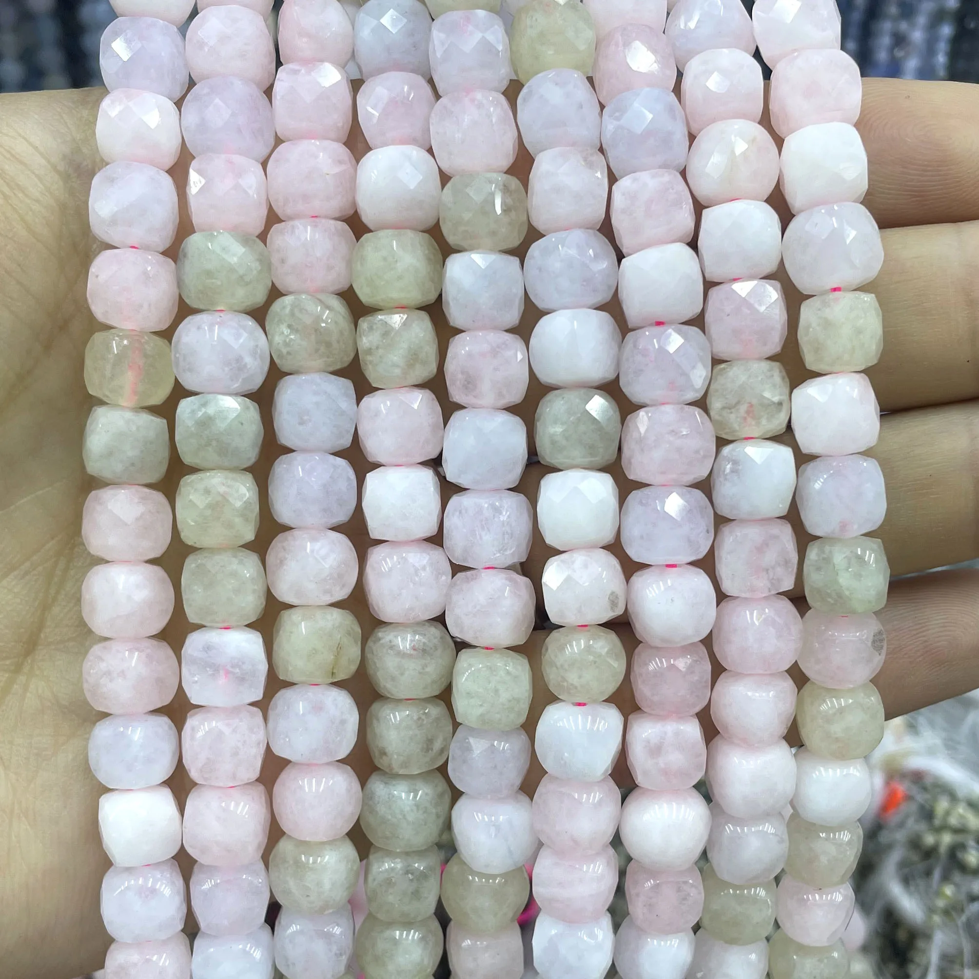 7-8MM Faceted Cube Natural Morganite Chalcedony Stone Loose Square Spacer Bead For Jewelry Making Diy Bracelet Accessories