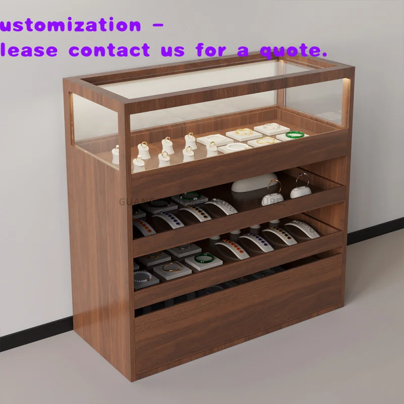 custom.Jewellery Shop Counter Custom Wooden Jewelry Showcase Earring Necklace Bracelet Display Stand Glass Watch Display Cabinet