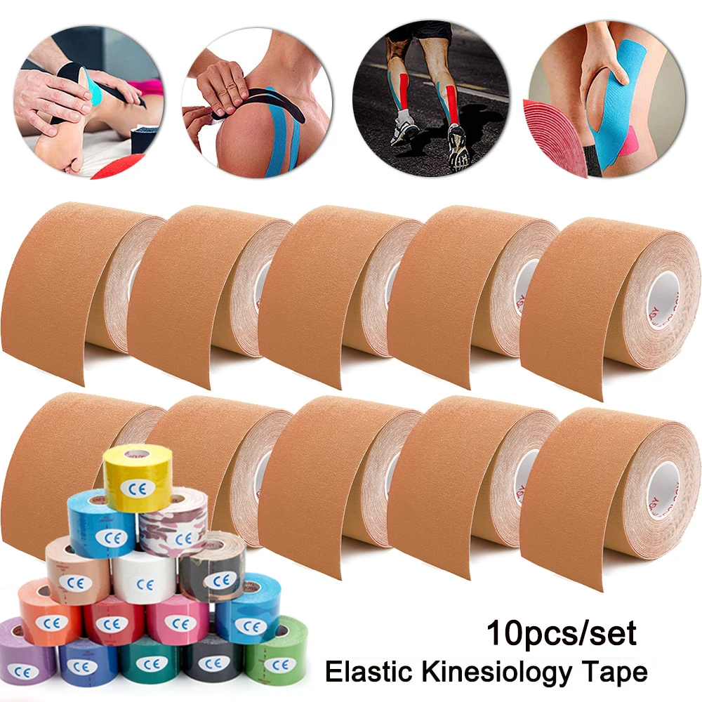 Wholesale 10Pcs Kinesiology Tape First Aid Bandage Sports Elastic Adhesive Strain Injury Tape Knee Muscle Pain Relief Sticker