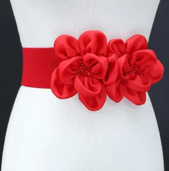 

Women's Runway Fashion Vintage Flower Elastic Cummerbunds Female Dress Corsets Waistband Belts Decoration Wide Belt R1460