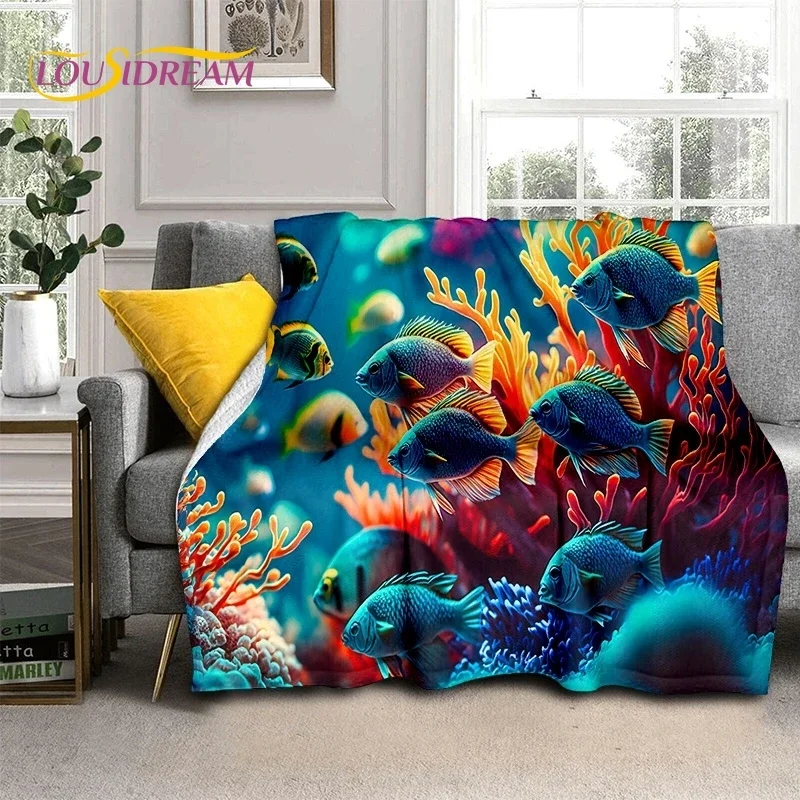 

3D Underwater World Seabed Dolphin Cartoon Soft Flannel Blanket for Beds Bedroom Sofa Picnic,Throw Blanket for Outdoors Leisure