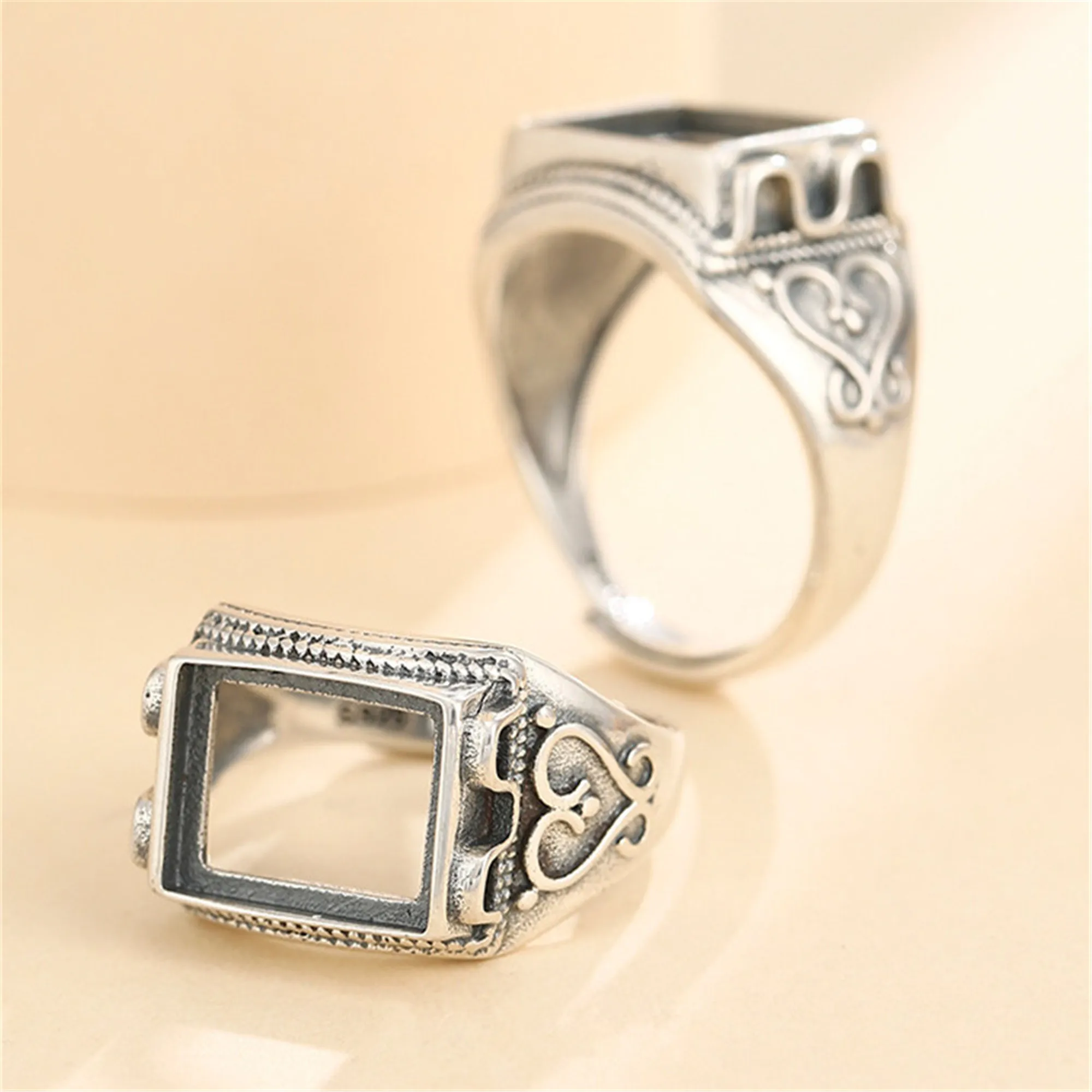 

Ring Setting for 10x12mm Rectangle Cabochons Ring Blank Thai Sterling Silver Adjustable Ring Base SR0568