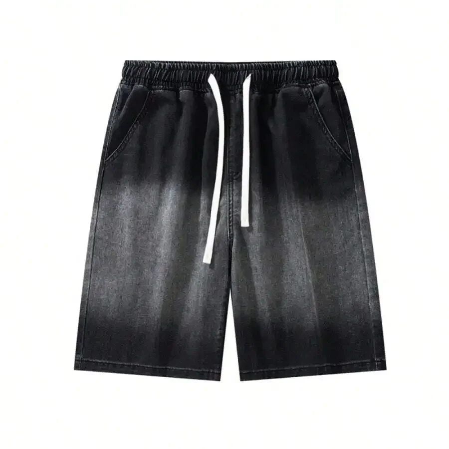

Mens Washed Denim Shorts With Drawstring Waist Casual Summer Shorts