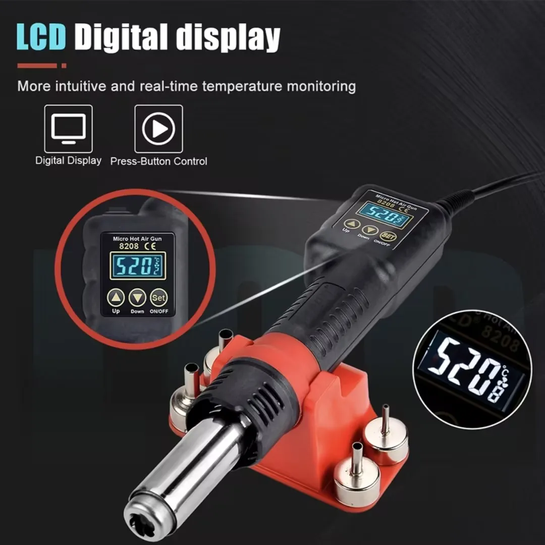 JCD Micro pistola de aire caliente C/F Temp ajustada 8208 750W Estación de soldadura de retrabajo pistola de calor Digital LCD herramientas de soldadura BGA IC