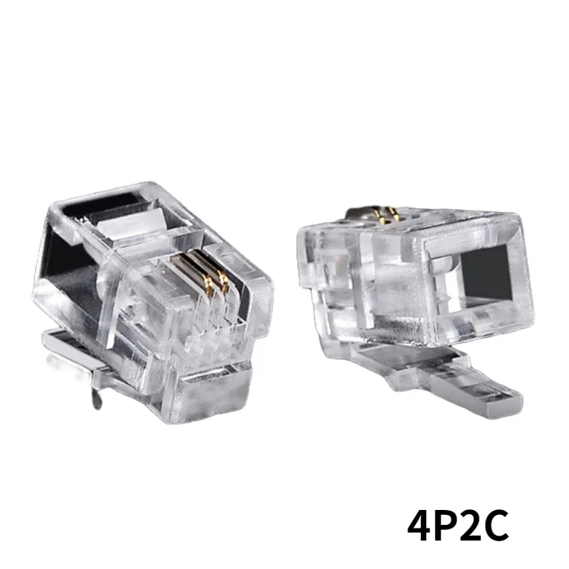 Modular Cable Cabeça Plug, banhado a ouro pressionado Telefone, Crystal Cabeça, Cat3 RJ11, Cat.3-4P2C, 100 peças