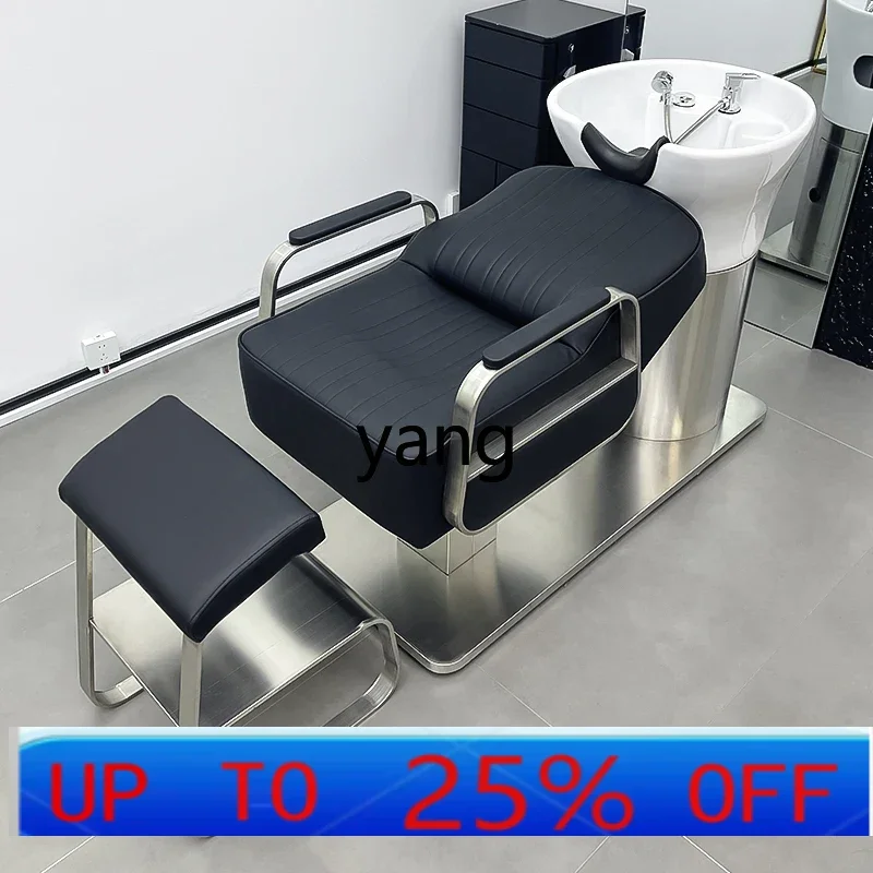 

LH barber shop ceramic basin half lying shampoo bed stainless steel hair flushing bed