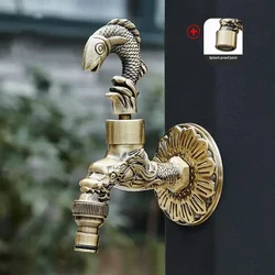 Antique Carved Bibcock Brass Faucet Outdoor Taps for Washing Machine Luxury Toilet Mop Tap Wall Mounted Garden Faucet