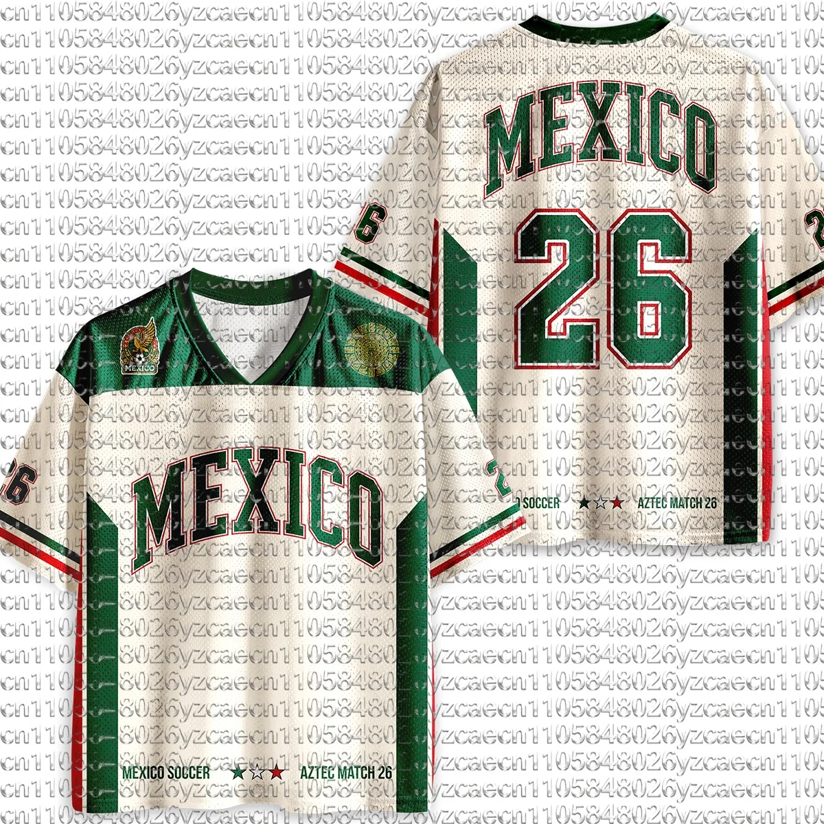 Mexico No.26 Flag Print Men's Women's Short Sleeve T-Shirt Kid’ 3D Print Tees Outdoor Football Jersey Sports Casual Men T-Shirt