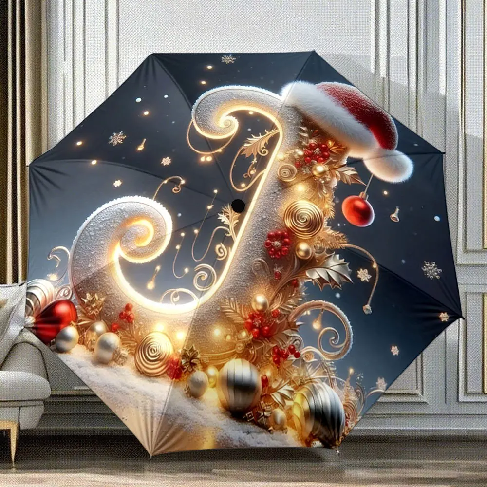 

Automatic Folding Umbrella with Christmas Tree & Snowflake Design - Automatic Open/Close, 8-Rib Sturdy Frame, Compact Collapsi