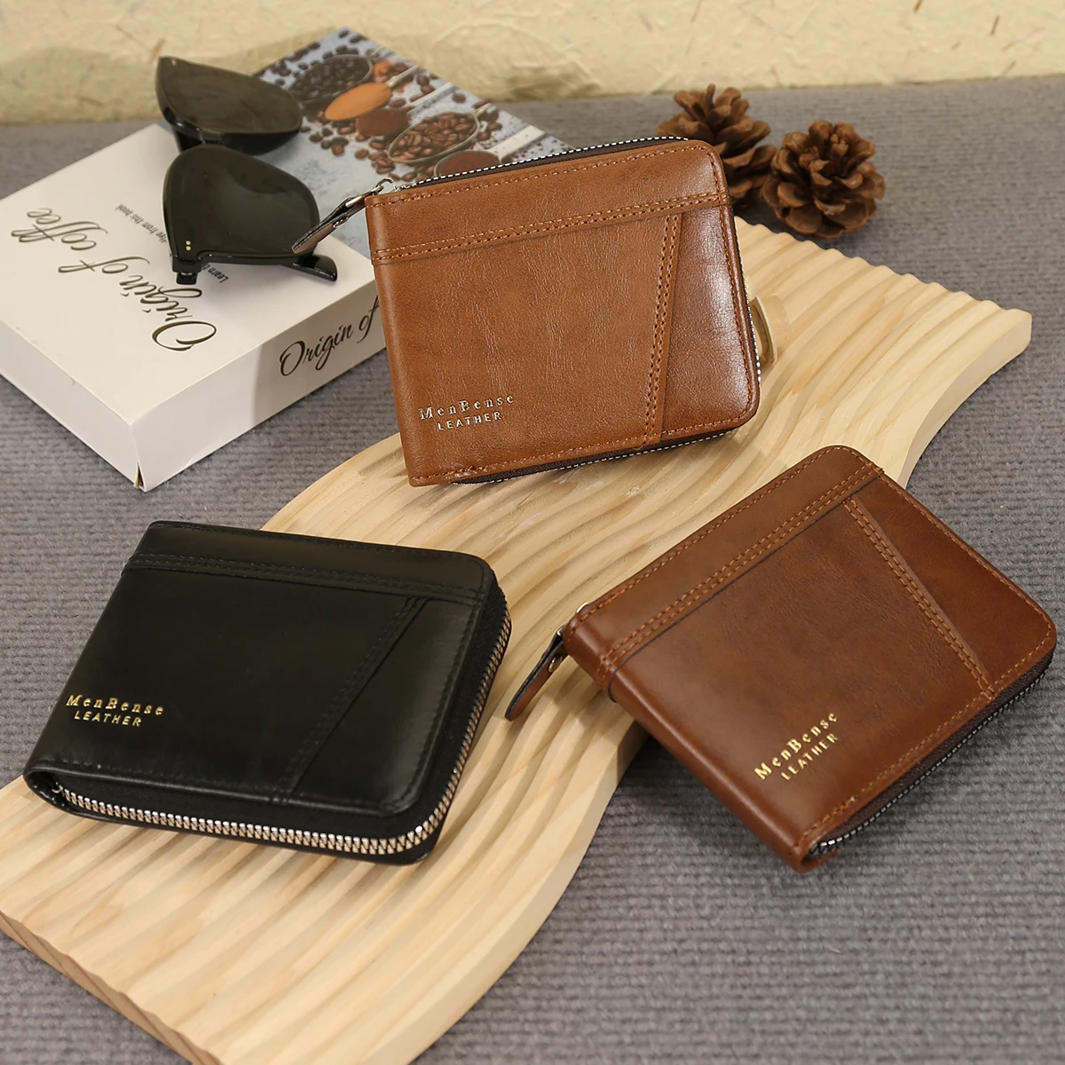 New Men's Business Wallet Classic Spliced Synthetic Leather Multi-Card Short Wallet Large Capacity Zipper Card Bag Zero Purse