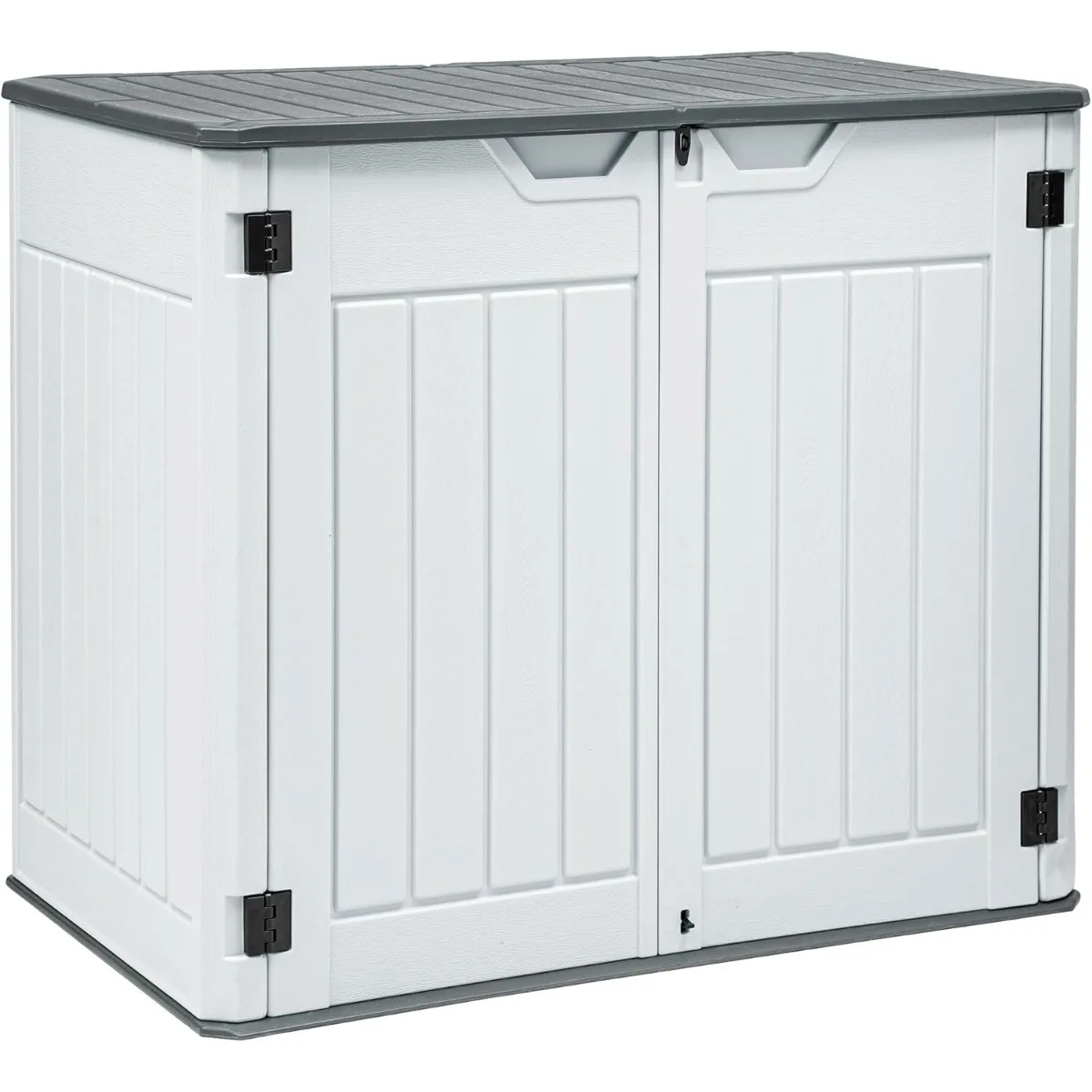 

Large Outdoor Horizontal Storage Shed, 47 cu ft Resin Tool Shed w/o Shelf, Outdoor Waterproof Storage with Floor for Trash Cans