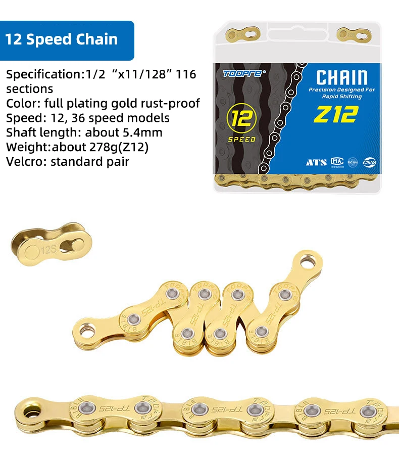 TOOPRE MTB Fahrradkette 1/ 6/7/8/9/10/11/12 Geschwindigkeit Gold Mountain Road Fahrradkette Galvanisierte und rostfreie variable Kette – Detail 25