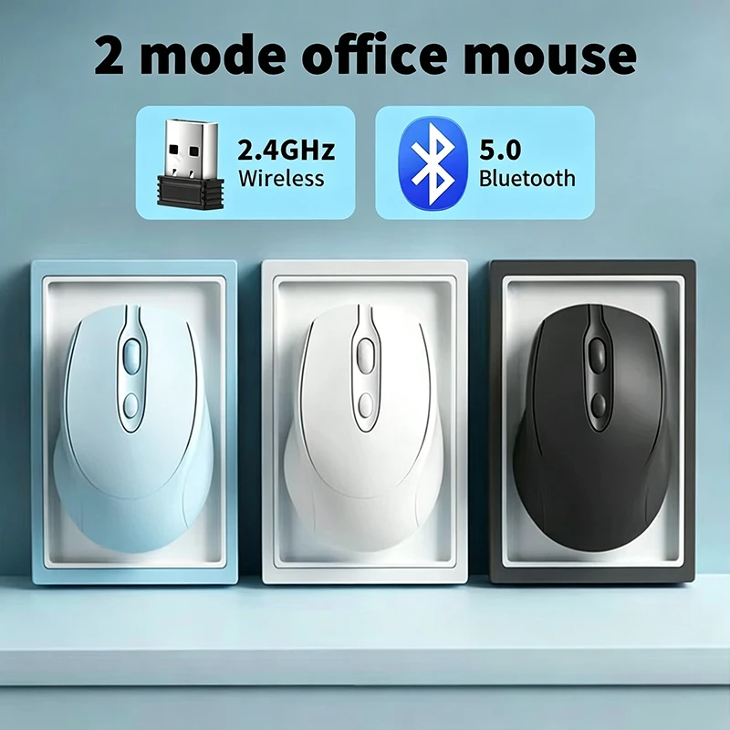 Wireless Bluetooth Mouse with Dual Mode (2.4G USB), Ergonomic Rechargeable 300mAh Battery Mouse, Compatible with PCs, Laptops
