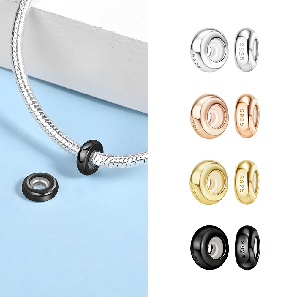 Minimalist 925 Sterling Silver Gold Rose Gold Black Four Color Silicone Spacer Beads Fit DIY Bracelet Necklace Accessories Gifts