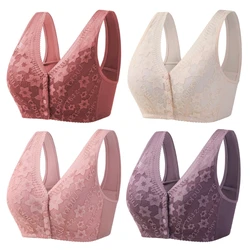 Middle Aged Elder Woman Wirefree Bra Soft Front Button Closure Cotton Bras