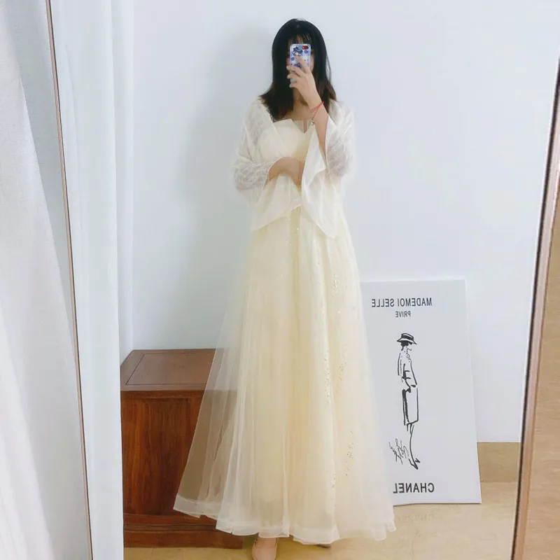 女性の 2025 新しいスタイルストラップイブニングドレスチュールスパンコールパーティー高貴なメイドドレス魅力的なオフショルダー妖精のようなミニドレス