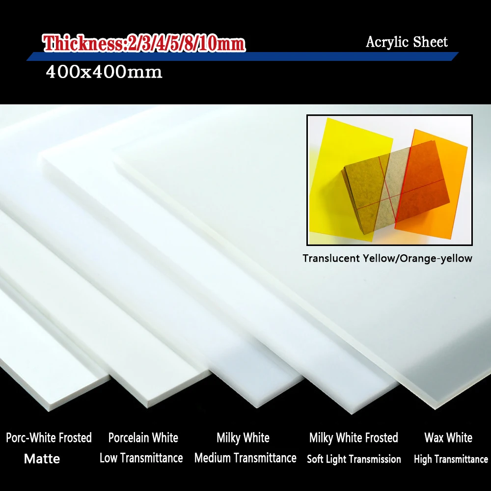 1PCS 400x400mm Thickness 2/3/4/5/8/10mm Acrylic Sheet Plexi Perspex Glass Board for Signs Display DIY Projects/Home Decor Plate