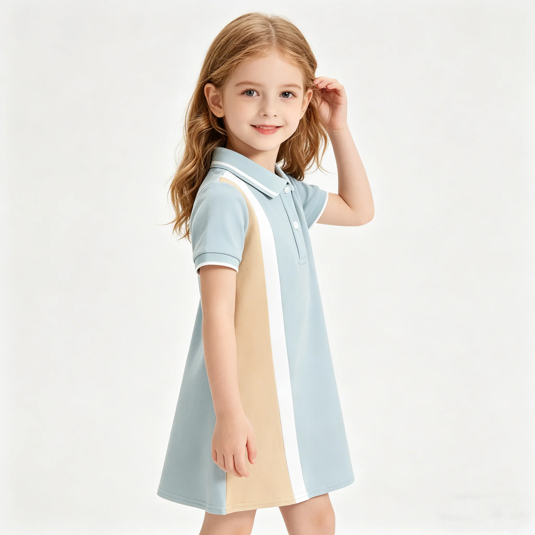 Baby Girls Dress Summer Fall College Style Splicing Sport Collar Polo Short Sleeved Dress Toddler Baby Kids Clothing 1-8Yrs