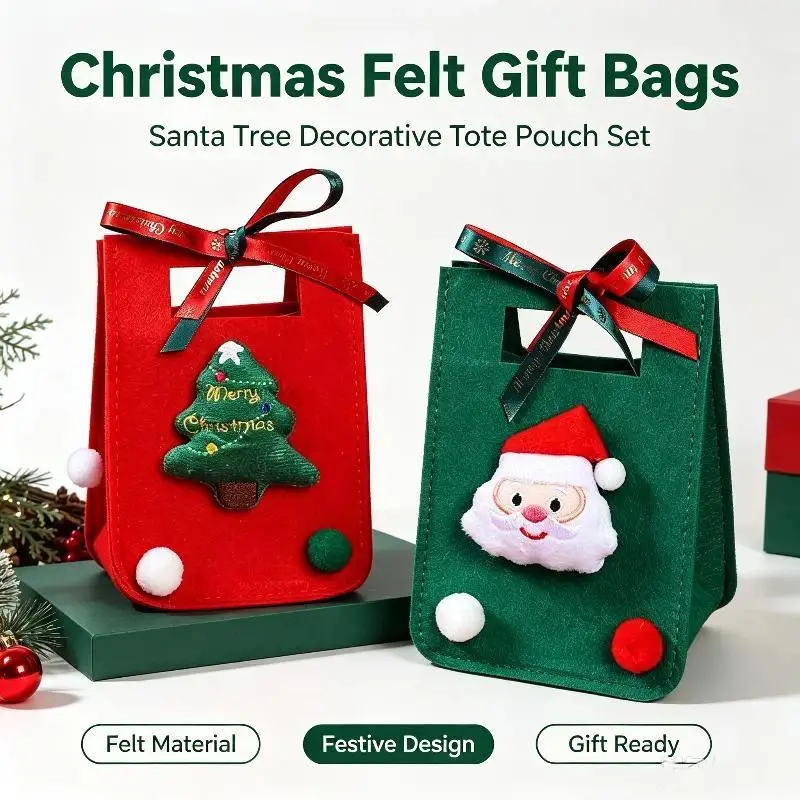 Kids Holiday Gift Bag Lovely Cartoon Christmas New Year Candy Bags Lightweight Foldable Pouches for Party Gifting Treat Use
