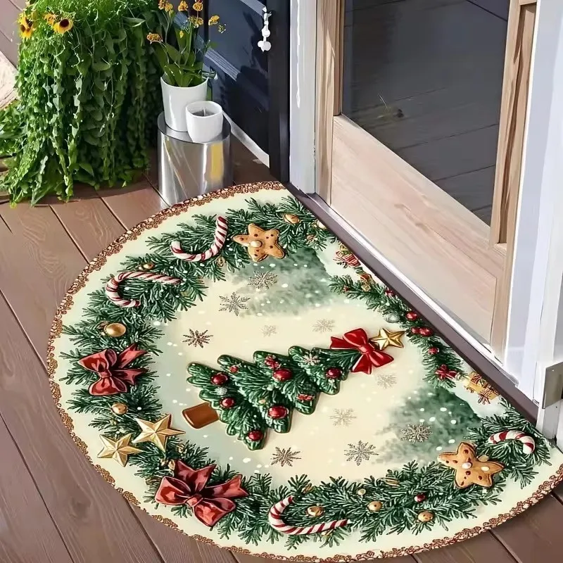 VIKAMA Semi-circular Christmas Doormat Non-slip, Comfortable and Cosy Floor Mat for Entrance Hallways and Living Room Home Decor