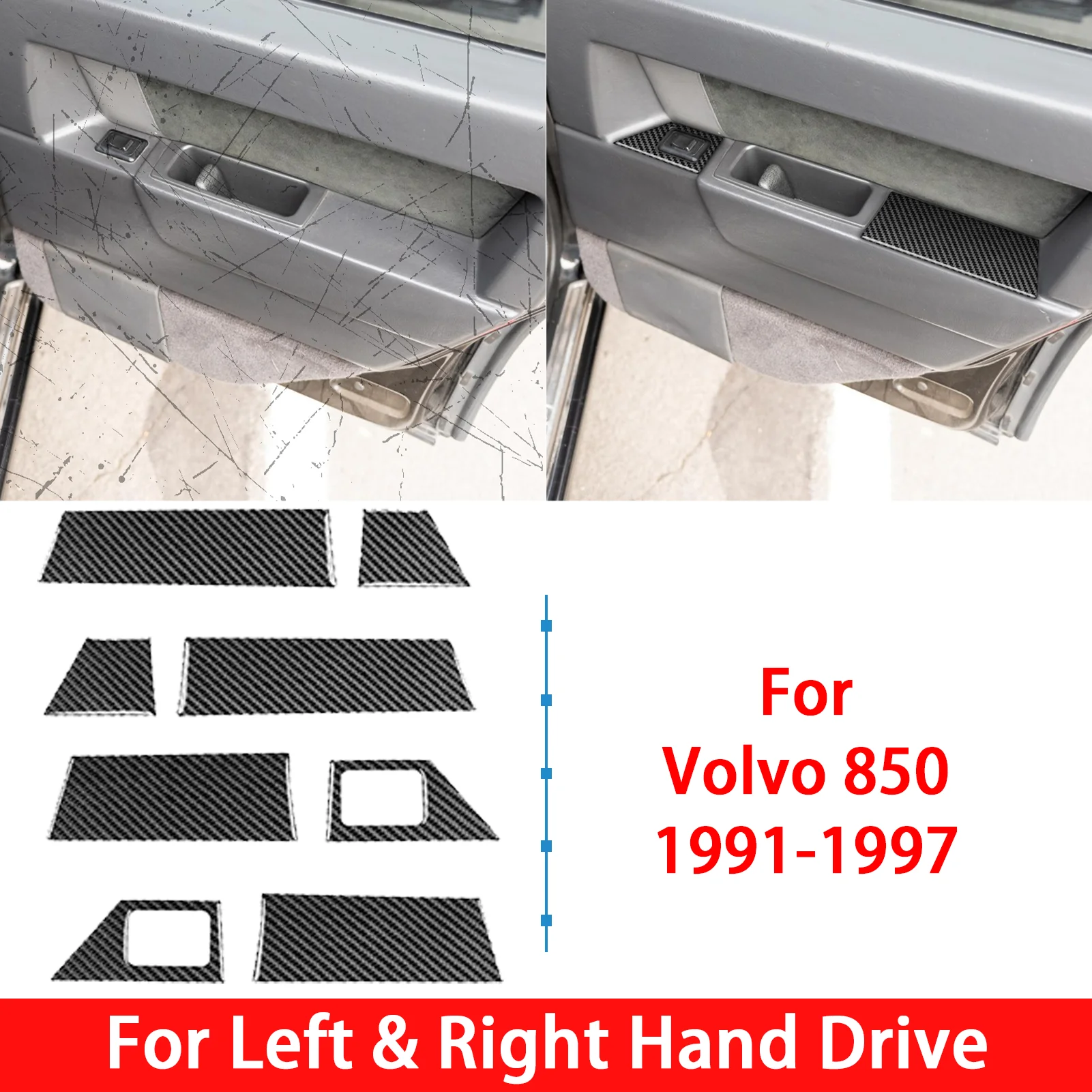For Volvo 850 1991-1997 Carbon Fiber Decorative Door Panel Trim Kit Full Set Cover Trim Sticker Interior Auto Accessories