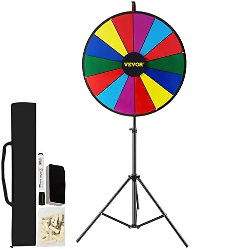 VEVOR 18 Inch Tabletop Color Prize Wheel with Folding Tripod Floor Stand 14 Slots Dry Erase for Win Fortune Spinning Stand Game