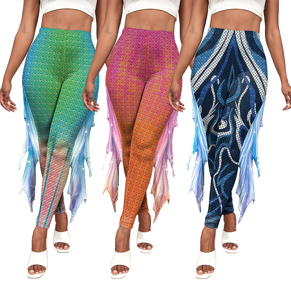 Women's Leggings Mermaid Printed Pants Fish Scales Cosplay With Loose Tail Fins Women Bottoms Fashion Female Tight Yoga Pants