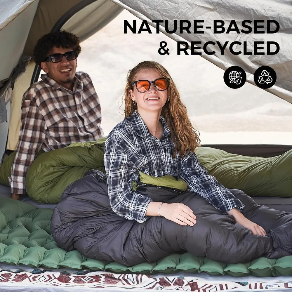 كيس نوم مومياء خفيف الوزن وقابل للتعبئة بثلاثة مواسم للبالغين - غلاف نايلون 15D معاد تدويره 700FP، للطقس البارد، مناسب لـ #6