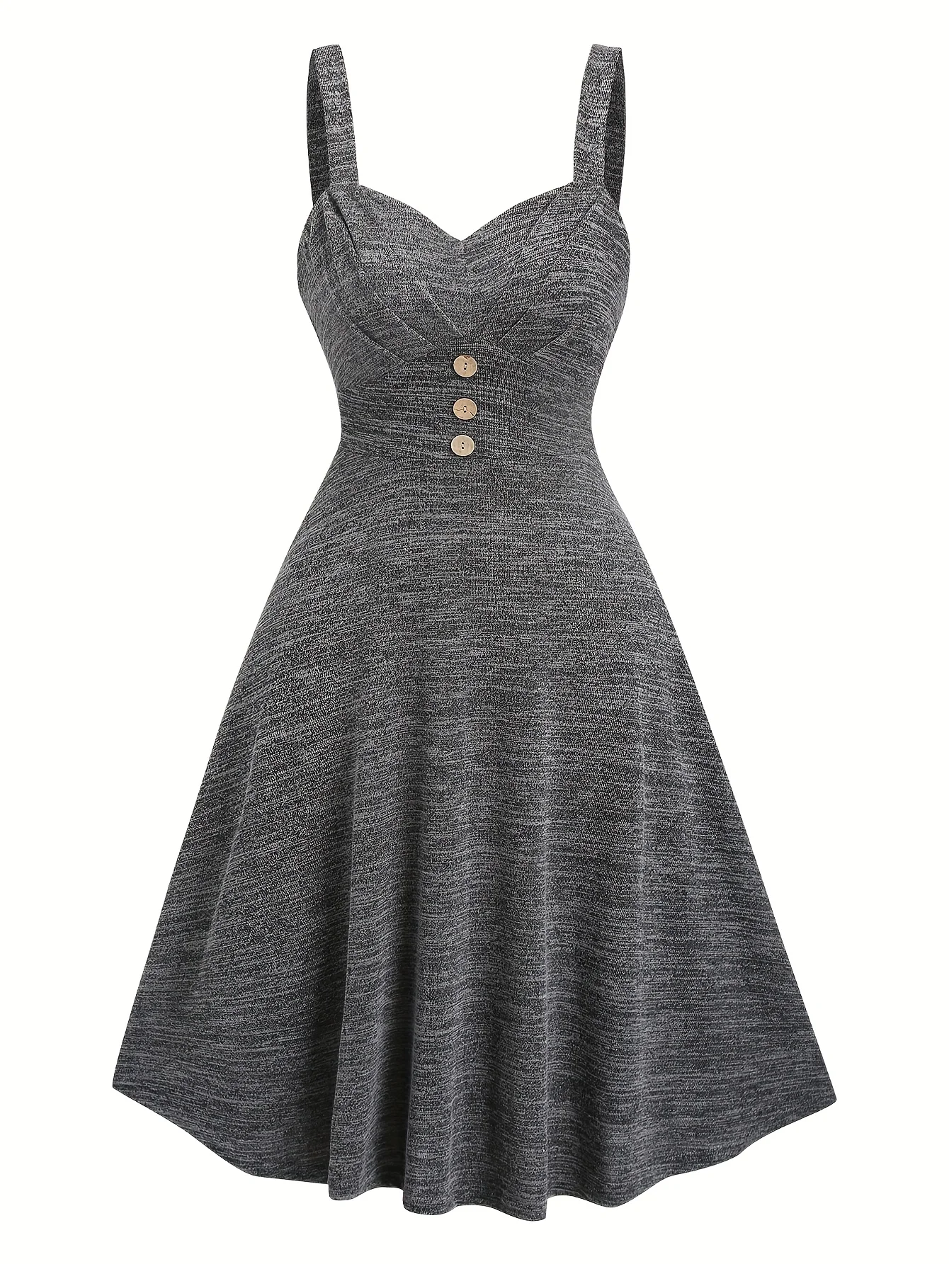 Un set due pezzi di comodo cardigan grigio scuro con un abito allacciato da donna