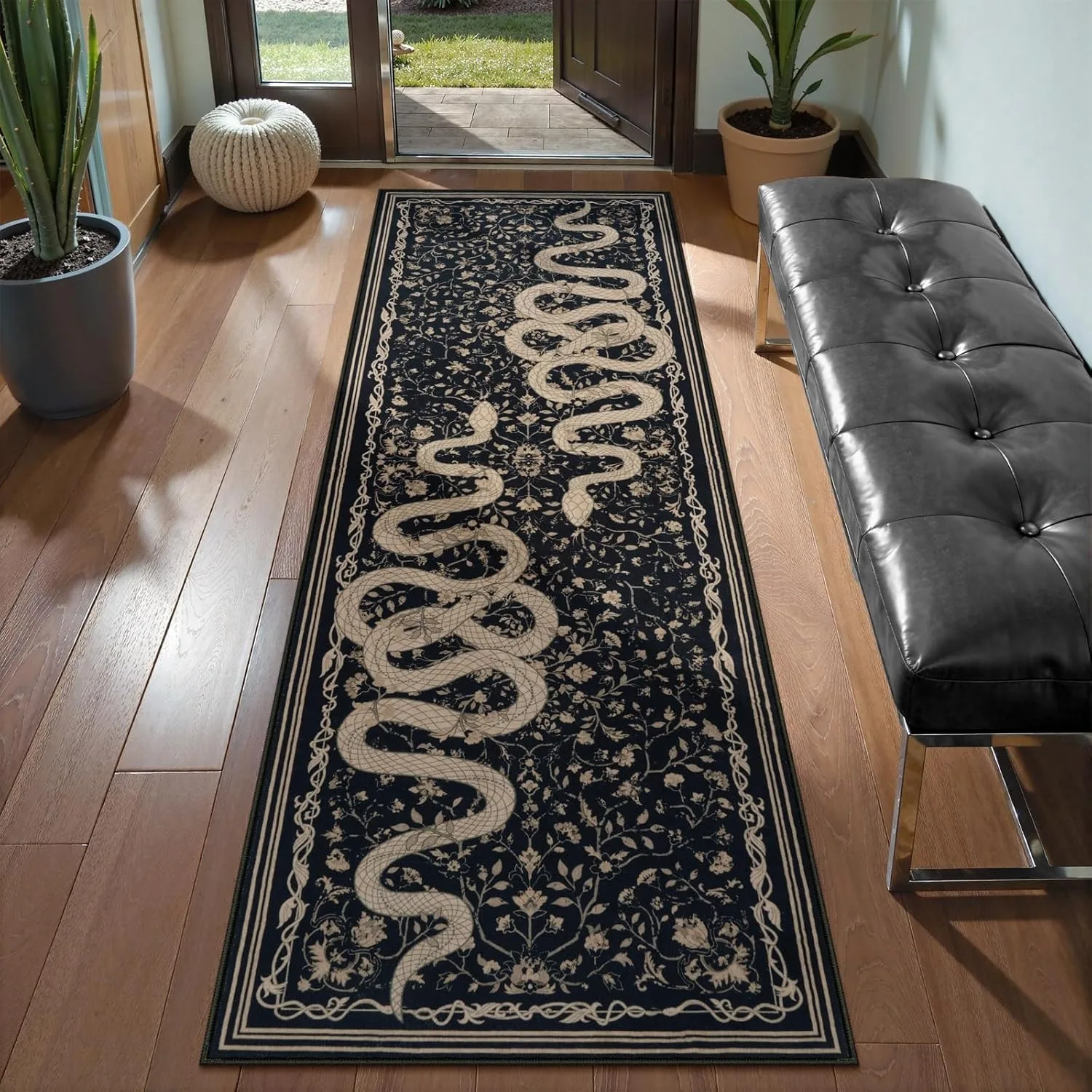 Hallway Carpet Runner Rug Black Long Carpets Corridor Machine Washable Bedroom Kitchen Floor Mat Elegant Home Decoration Rugs
