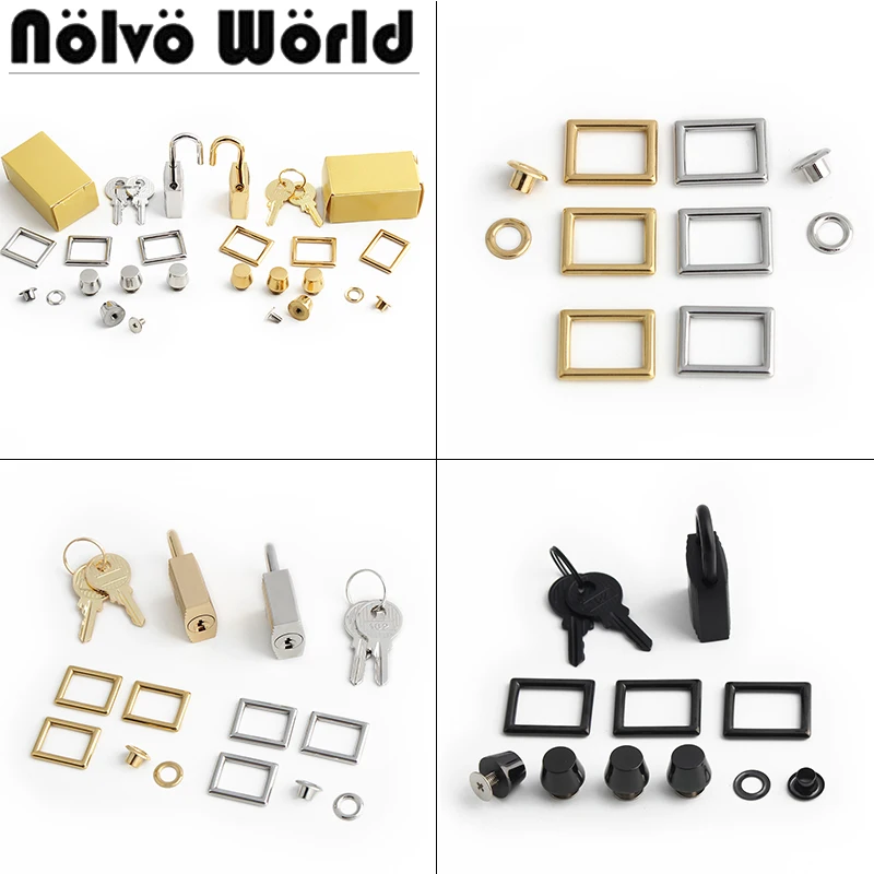 Black/Gold/Silver Small/Big Size Metal Locks With Key For Crossbody Outing Square Bags Rivet Eyelet Rectangle Buckle Accessories