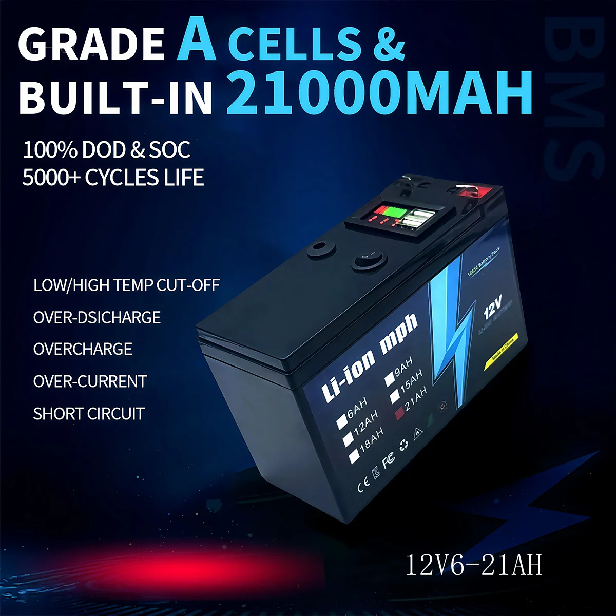 

⚡️12V6-21AH Lithium-Ion Battery w/ BMS | Off-Grid RV, Boat & Solar Power Solution Household energy storagePersistent power sup
