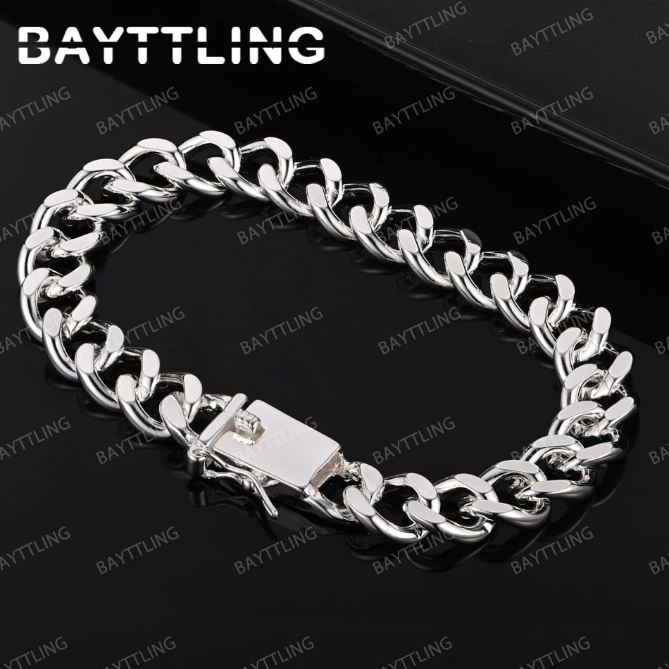 925 Sterling Silver 10MM 8 Inches Cuban Chain Bracelet Men For Women Fashion Charm Gift Jewelry Accessories